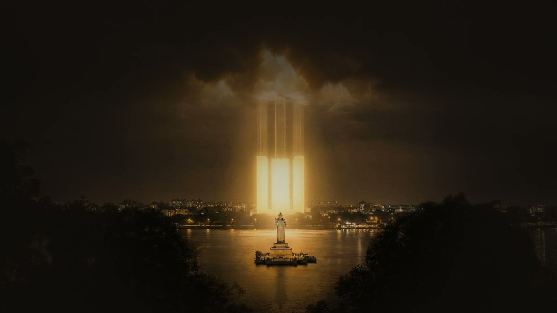 Central Hyderabad skyline with Hussain Sagar